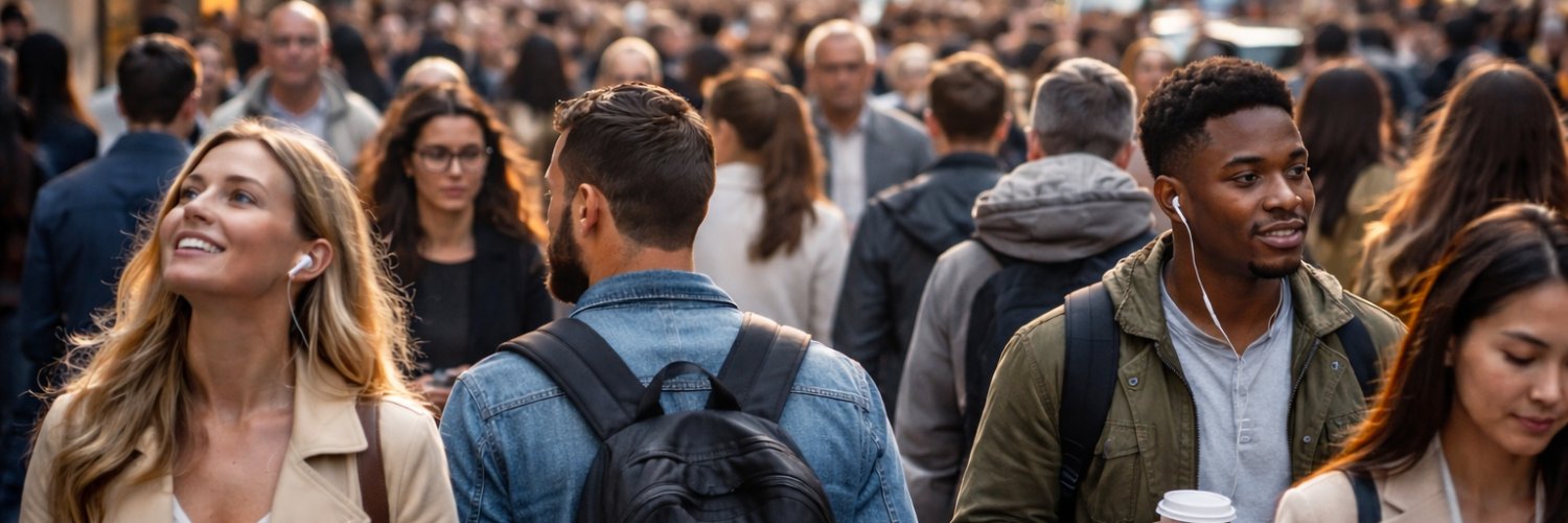 People moving through a busy city street, connected and on the go